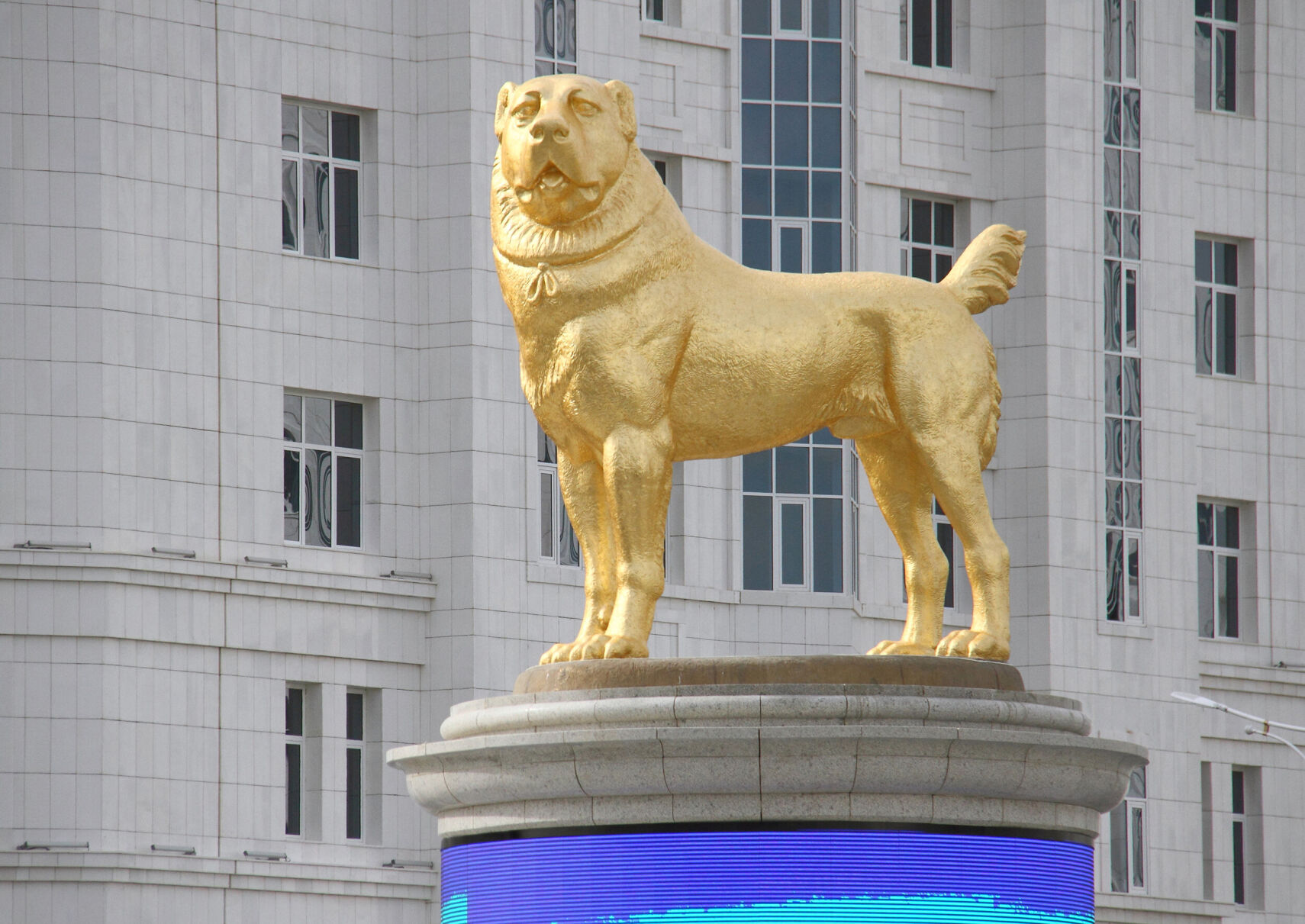 Turkmenistan's authoritarian leader unveils huge golden dog statue in the capital